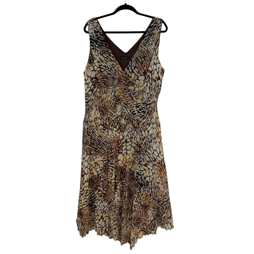VTG 90s Chris McLaughlin 18W Maxi Dress Handkerchief Hem Leopard Print